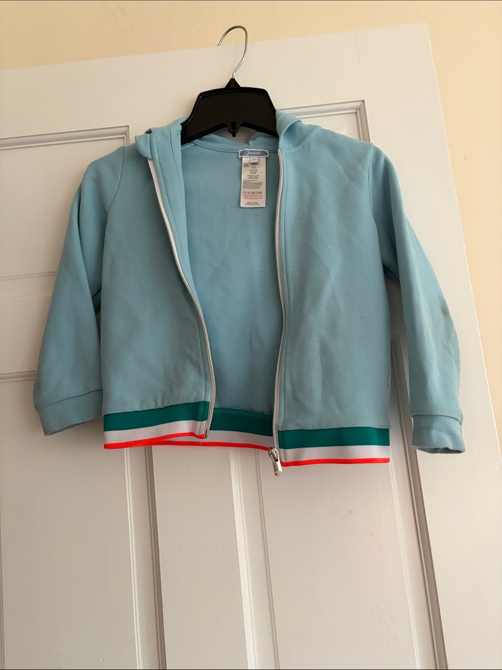 Jacadi. Light Blue Kids Zip Hoodie with Stripe Trim